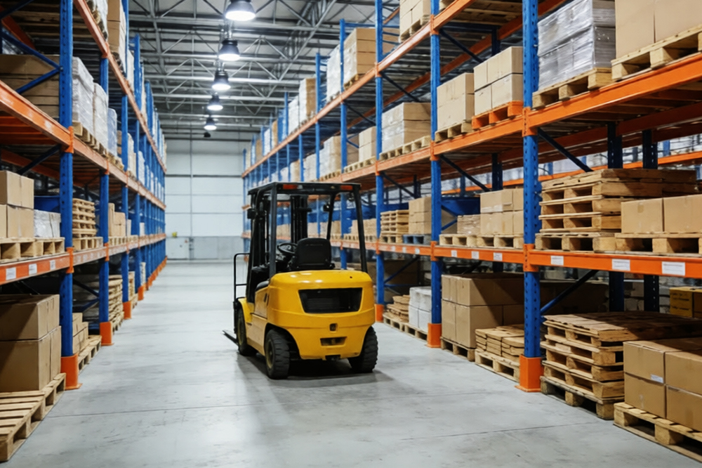 ZYLOR industrial floor sweeper efficiently cleaning large warehouse aisles